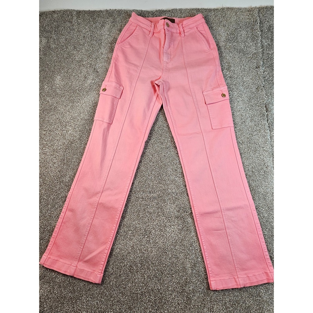 Judy Blue Pink Garment Dyed Cargo Straight Leg Jeans Womens 5/27 JB88837 C - Picture 2 of 15